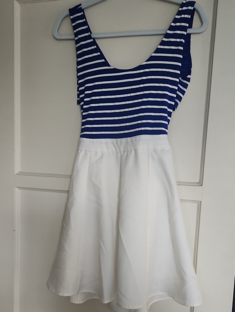 Navy Striped & White Fit-and-Flare  Dress